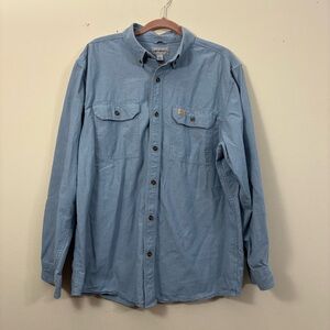 Carhartt Blue Casual Button Down Shirt men’s L long sleeve blue denim casual